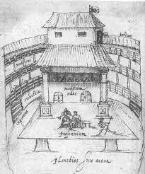 A drawing of a drawing of the Globe Theatre from the Renaissance