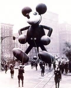 Mickey Mouse debuts in Macys' Thanksgiving Day Parade in 1934.